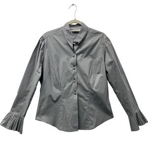 Harve Benard Gray Button-Front Pleated Cuff Blouse